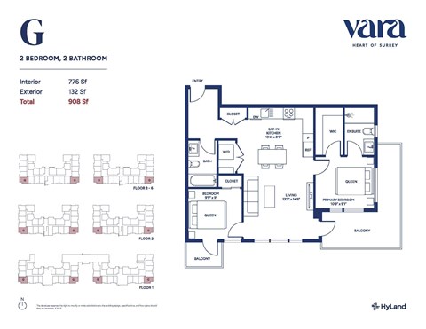 Floor plan for 2 beds, 2 baths, 776 sqft